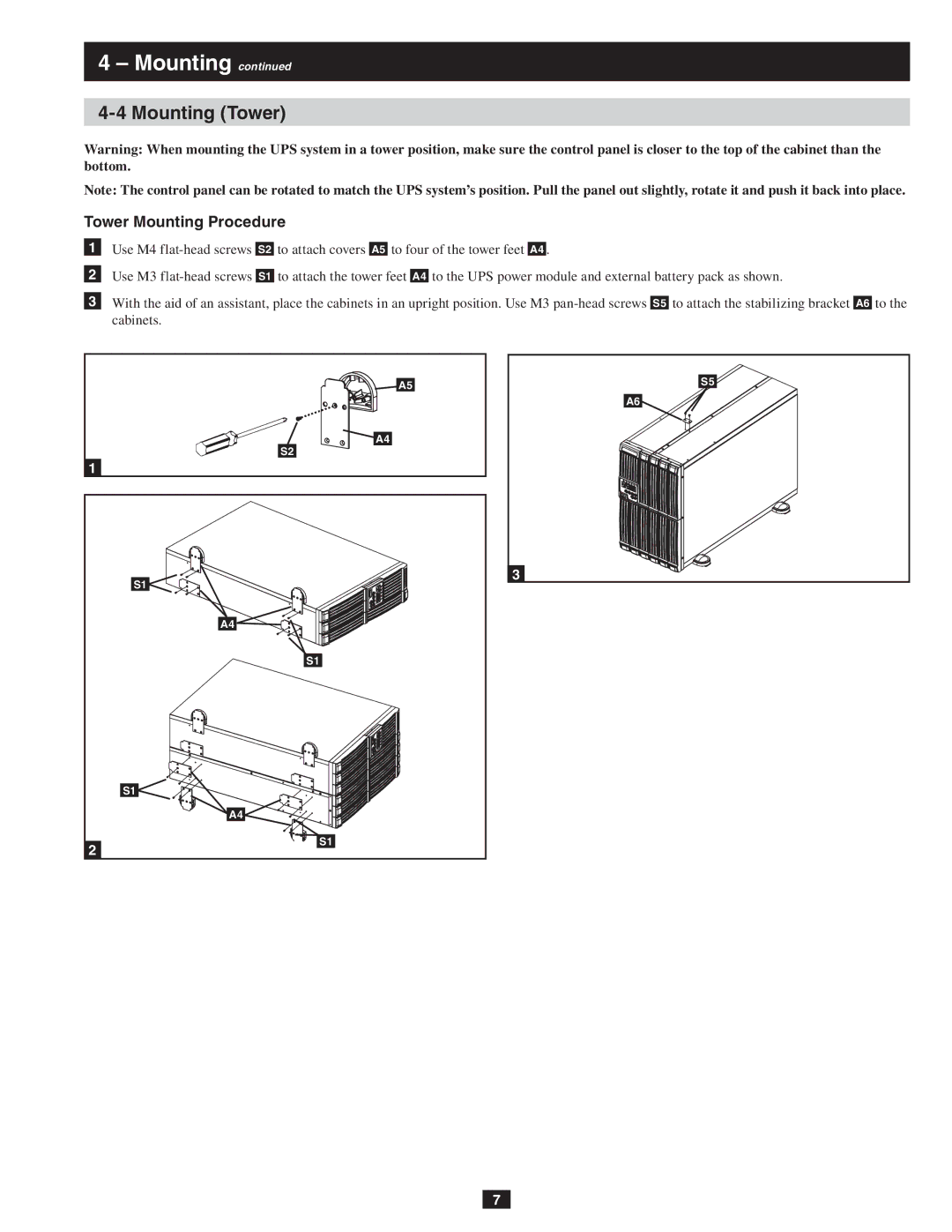 Tripp Lite SU10KRT1X, SU10KRT3 owner manual Mounting Tower, Tower Mounting Procedure 