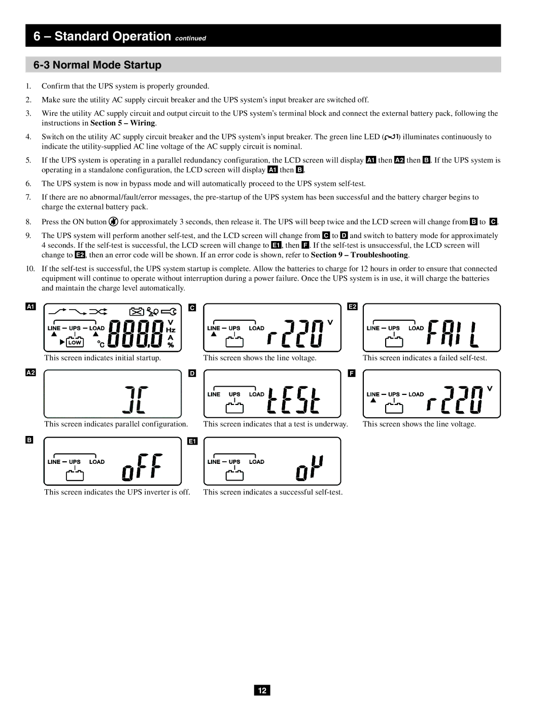 Tripp Lite SU10KRT3/1X owner manual Normal Mode Startup 