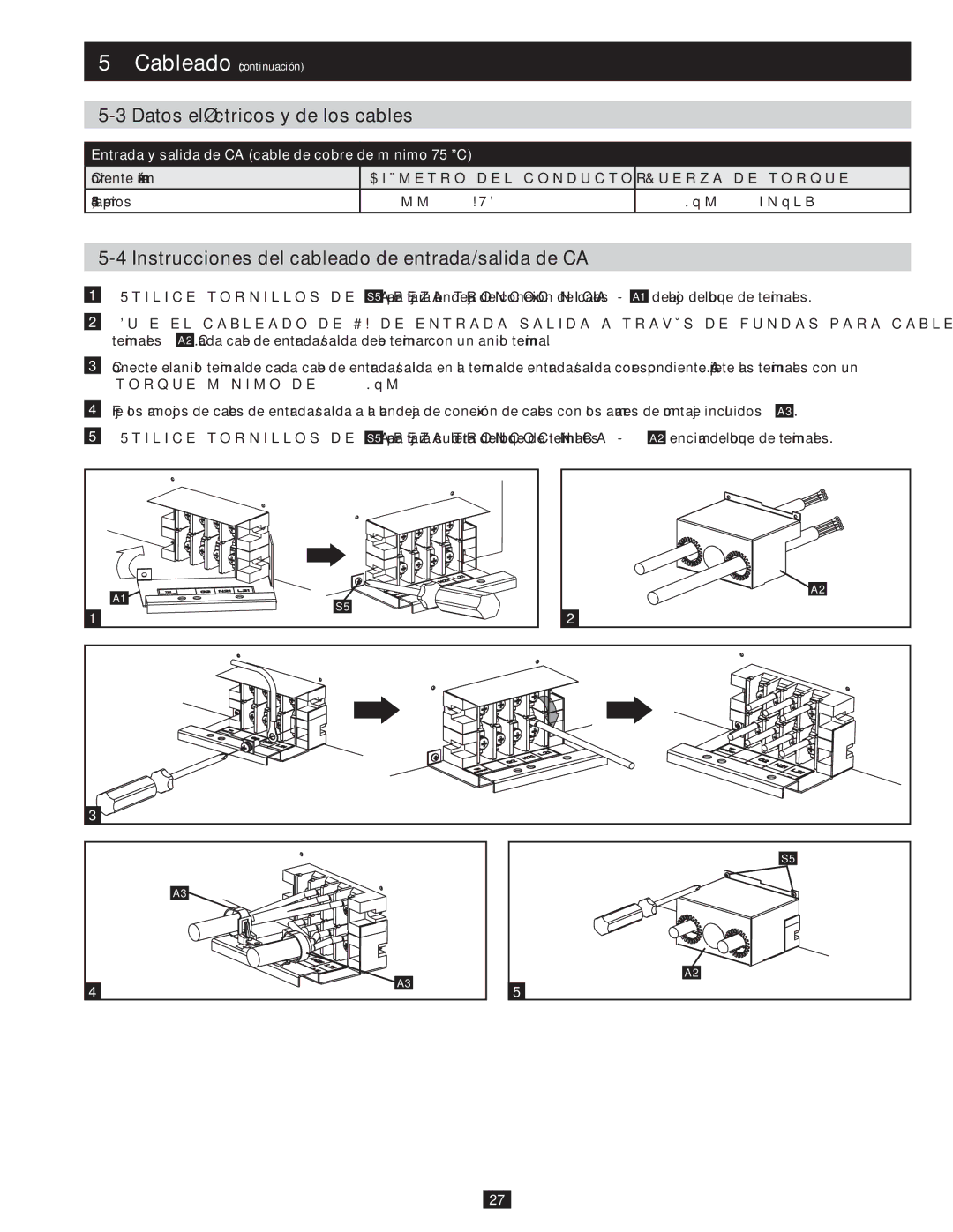 Tripp Lite SU10KRT3/1X owner manual Datos eléctricos y de los cables, Instrucciones del cableado de entrada/salida de CA 