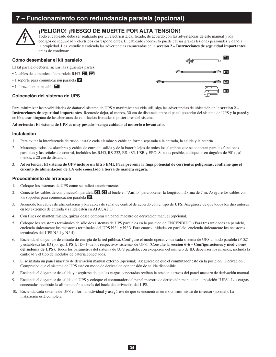 Tripp Lite SU10KRT3/1X Funcionamiento con redundancia paralela opcional, Colocación del sistema de UPS, Instalación 