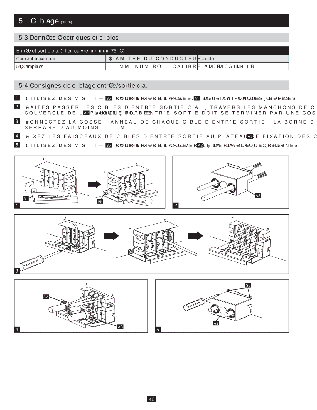 Tripp Lite SU10KRT3/1X owner manual Câblage suite, Données électriques et câbles, Consignes de câblage entrée/sortie c.a 