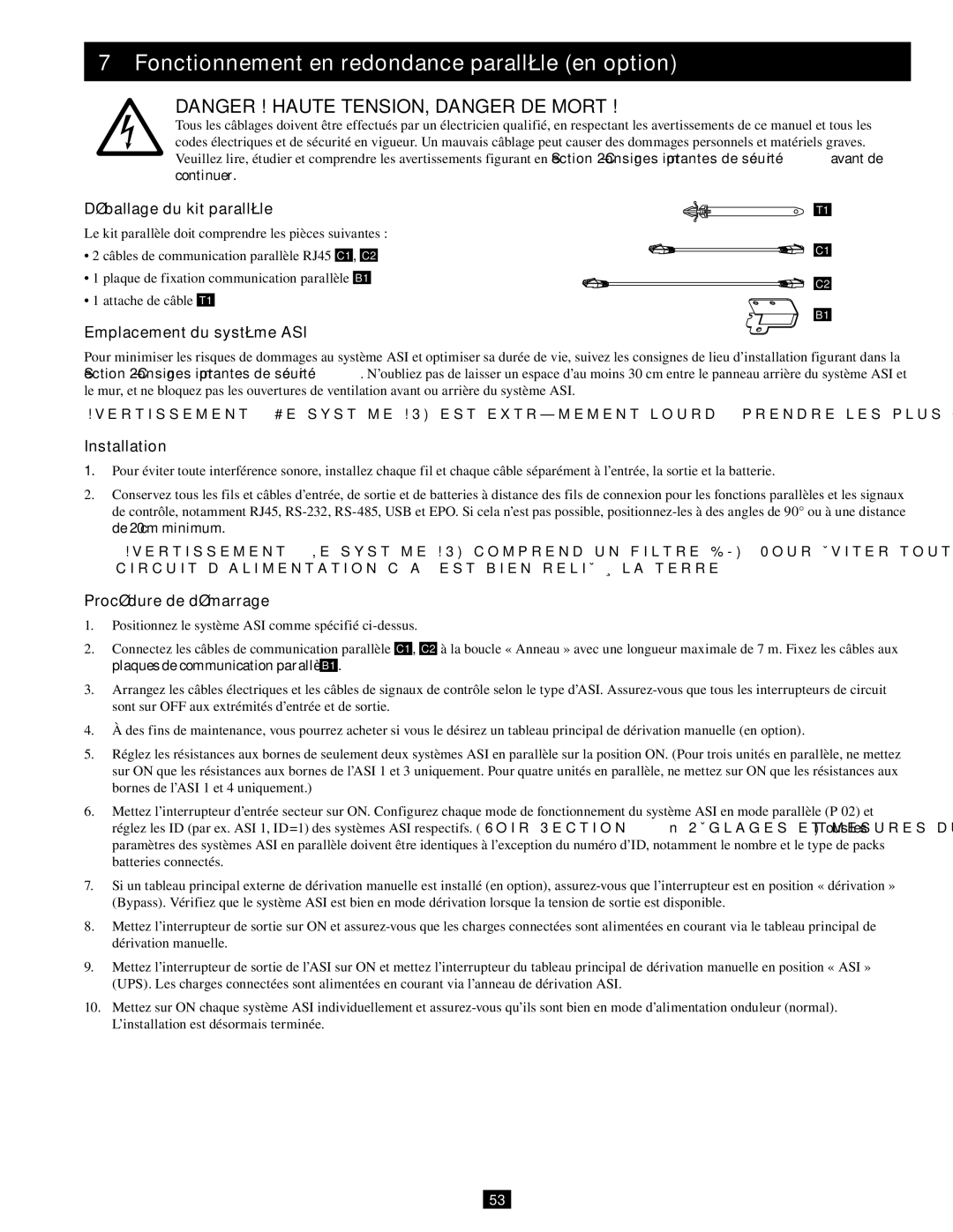 Tripp Lite SU10KRT3/1X owner manual Fonctionnement en redondance parallèle en option, Emplacement du système ASI 