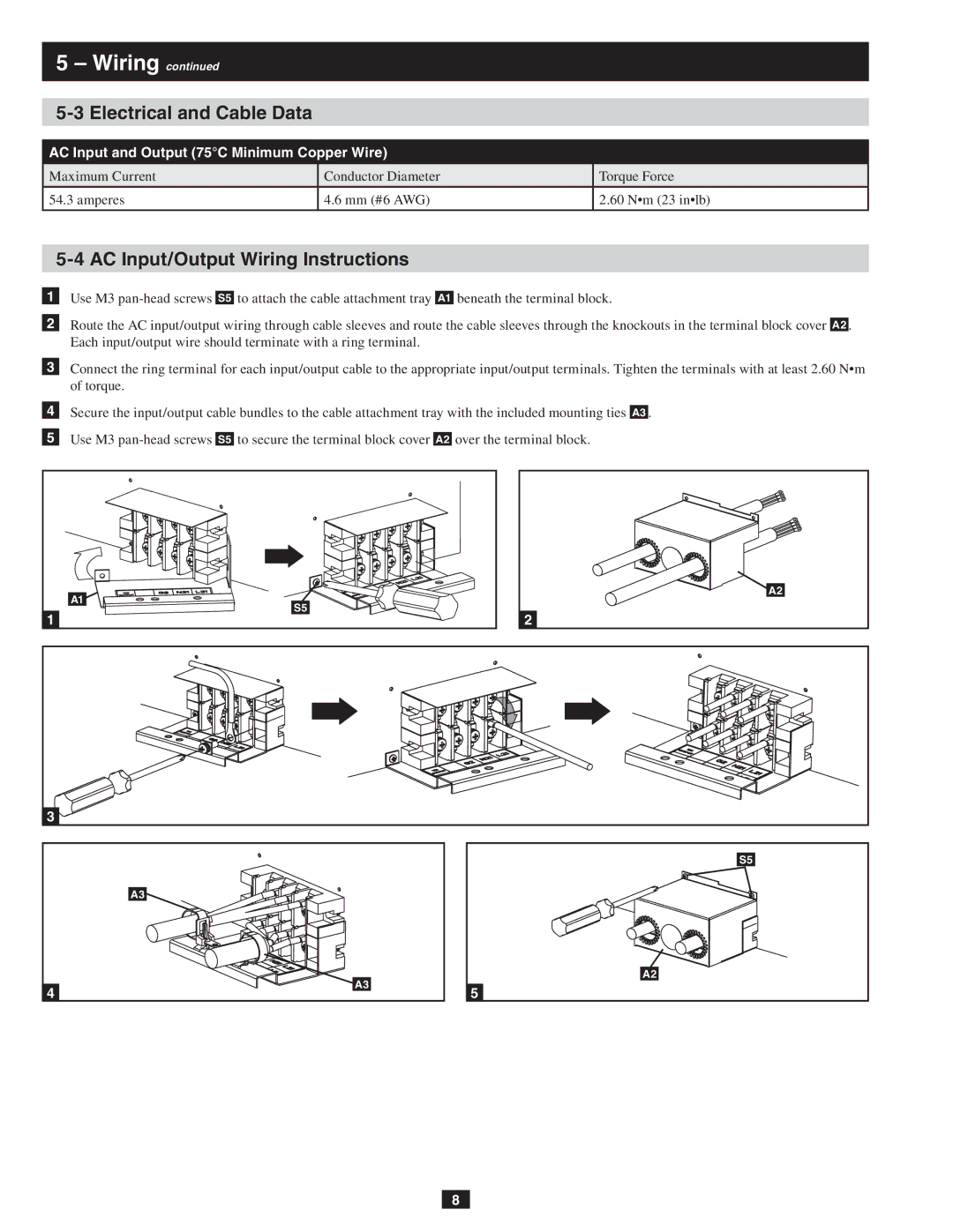 Tripp Lite SU10KRT3/1X owner manual Electrical and Cable Data, AC Input/Output Wiring Instructions 