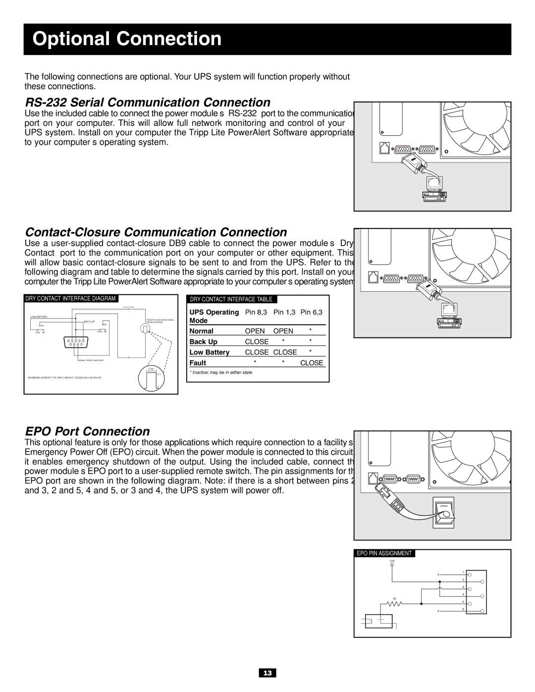 Tripp Lite SU6000RT3UXR, SU10KRT3U owner manual Optional Connection, RS-232 Serial Communication Connection 