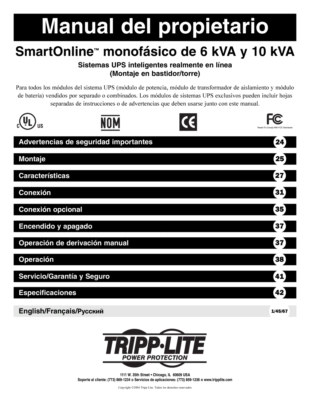 Tripp Lite SU10KRT3U, SU6000RT3UXR owner manual Manual del propietario 