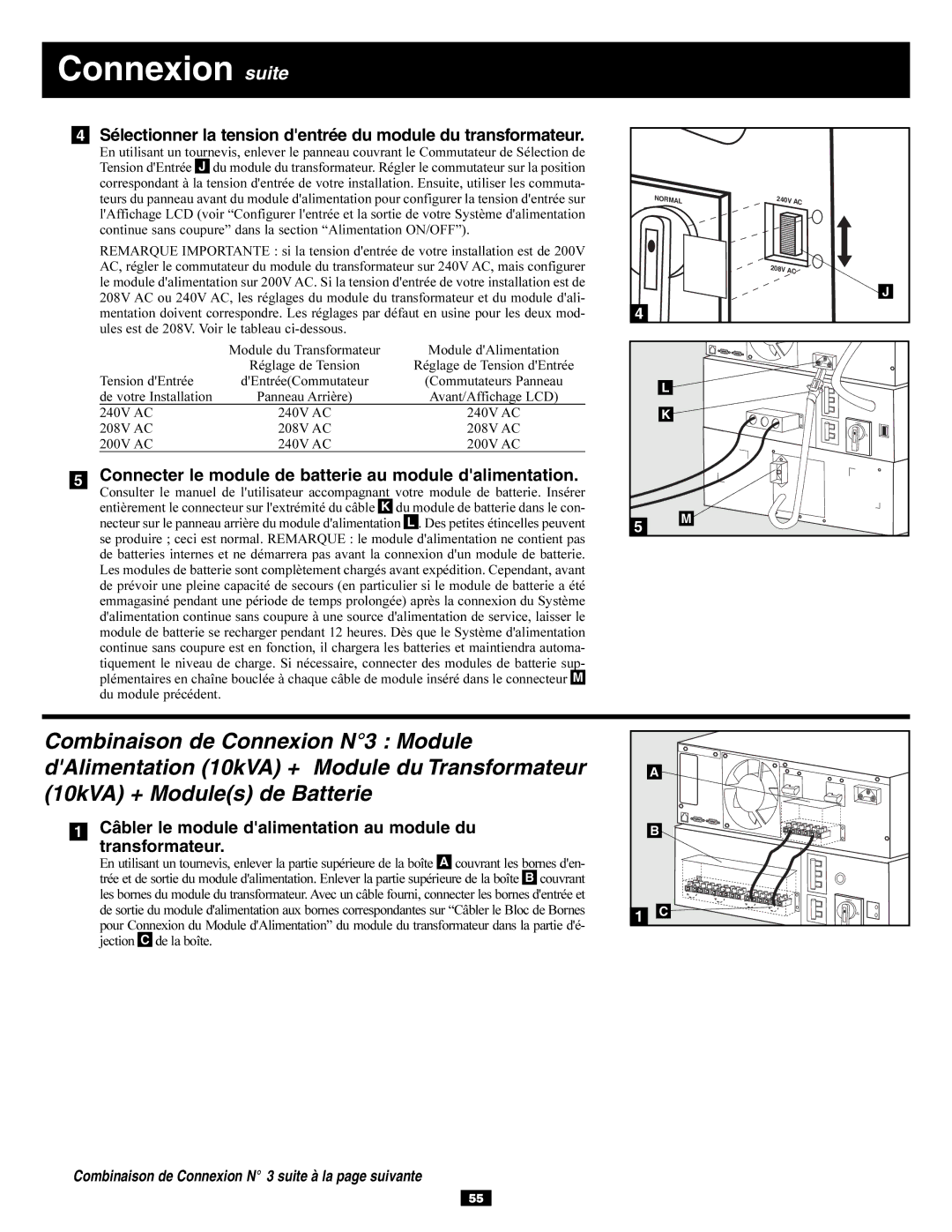 Tripp Lite SU6000RT3UXR, SU10KRT3U owner manual Sélectionner la tension dentrée du module du transformateur 