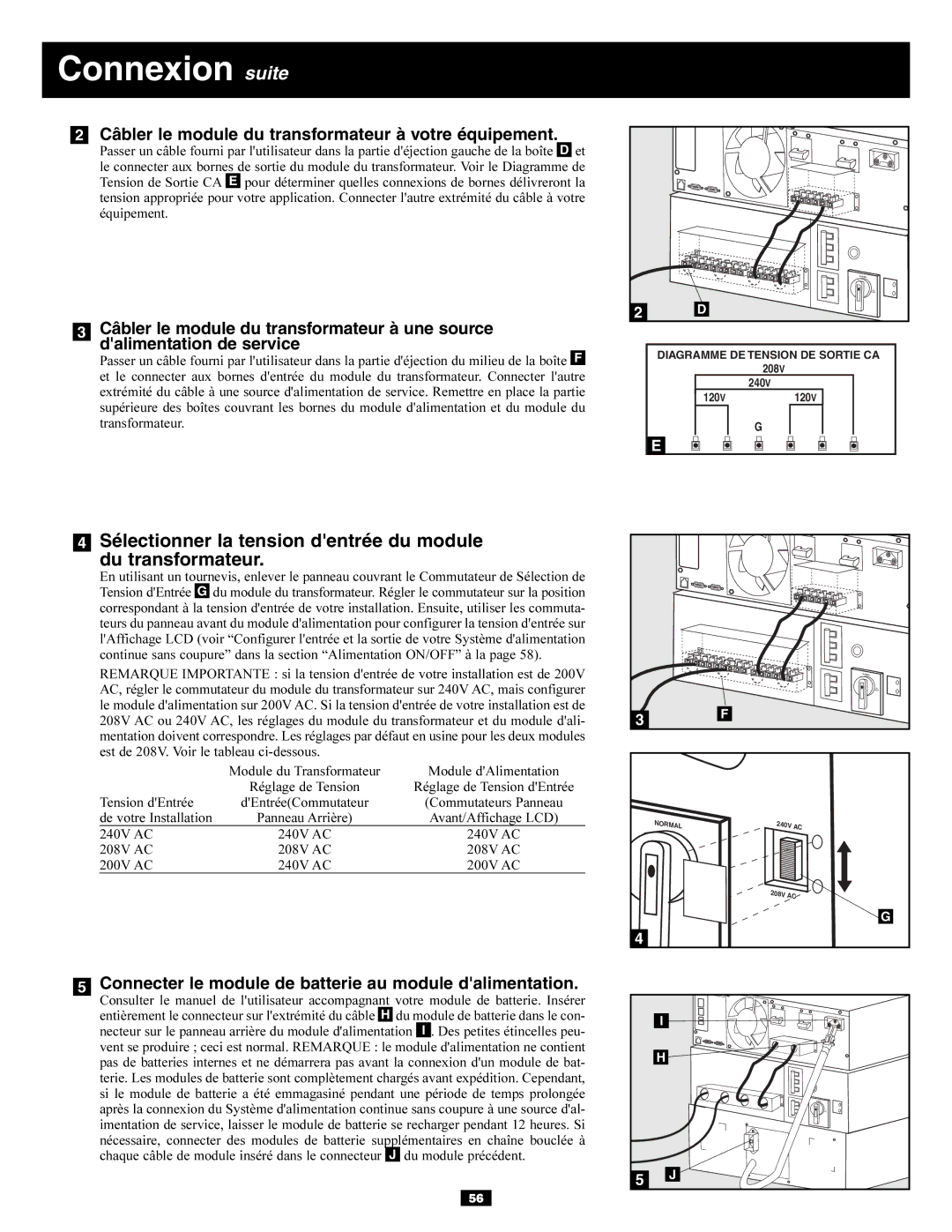 Tripp Lite SU10KRT3U, SU6000RT3UXR owner manual Sélectionner la tension dentrée du module Du transformateur 