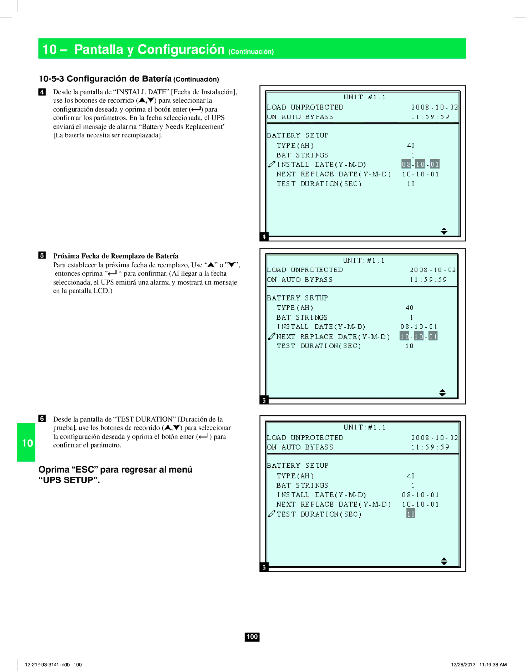 Tripp Lite SU120KX2 owner manual Próxima Fecha de Reemplazo de Batería 