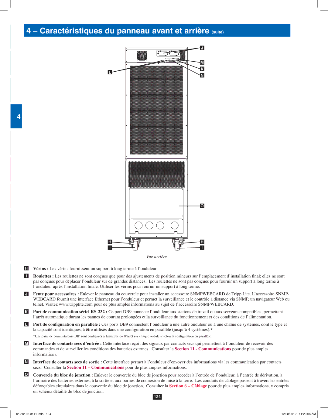 Tripp Lite SU120KX2 owner manual Caractéristiques du panneau avant et arrière suite, Vue arrière 