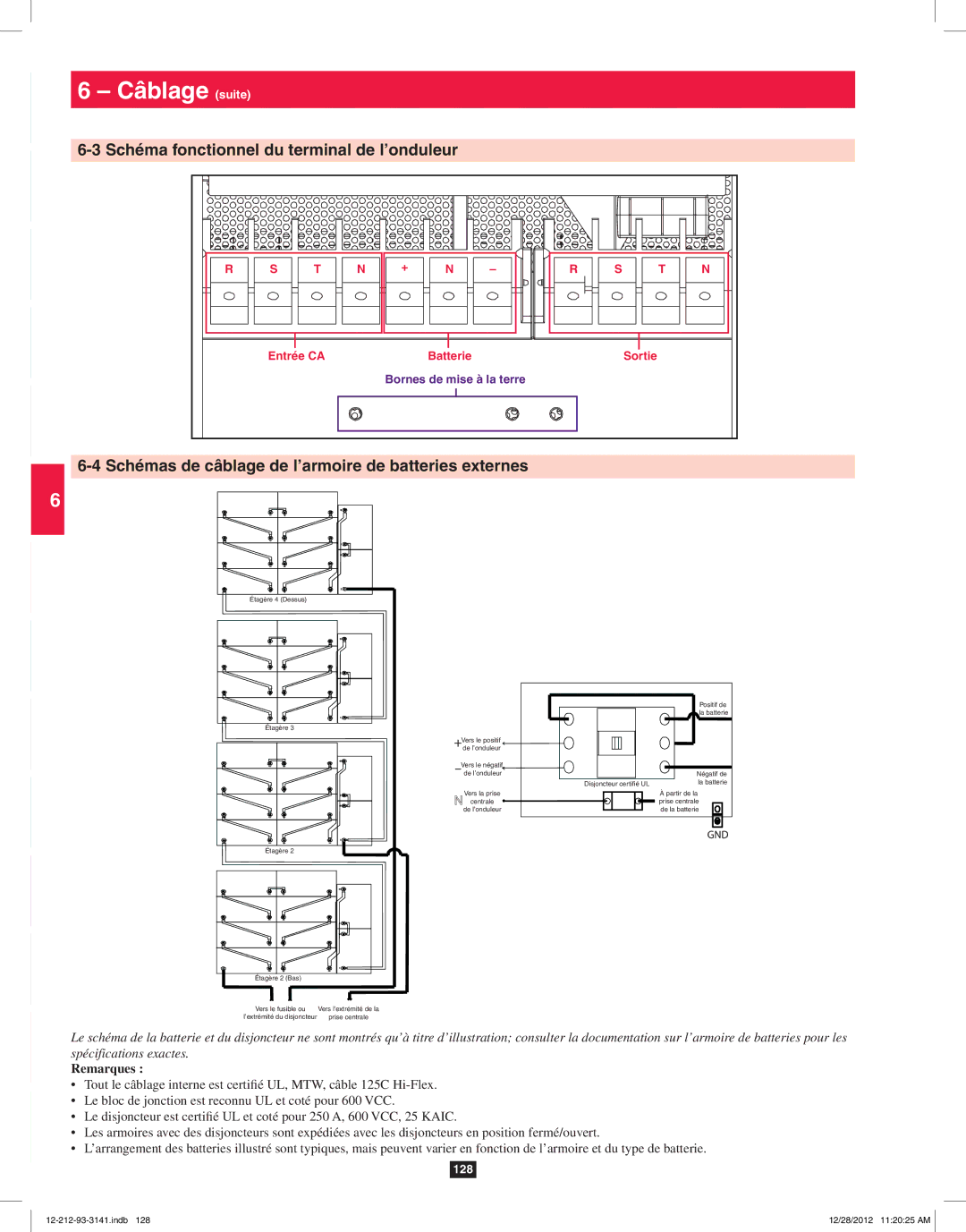 Tripp Lite SU120KX2 owner manual Câblage suite, Remarques 