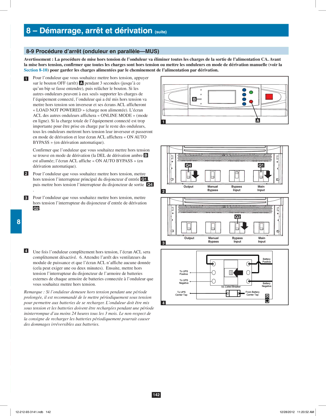 Tripp Lite SU120KX2 owner manual Procédure d’arrêt onduleur en parallèle-MUS 