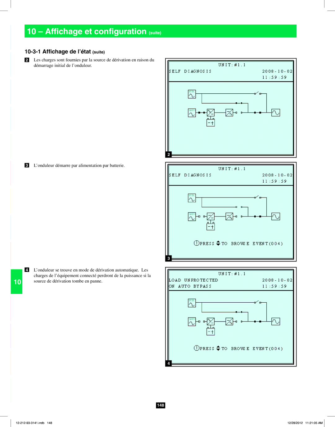 Tripp Lite SU120KX2 owner manual Affichage de l’état suite 