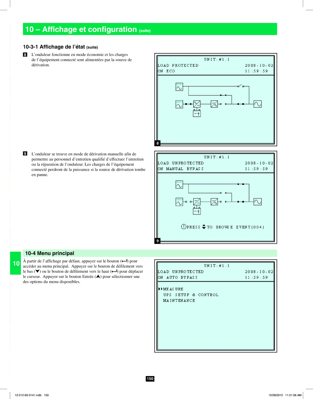 Tripp Lite SU120KX2 owner manual Menu principal 