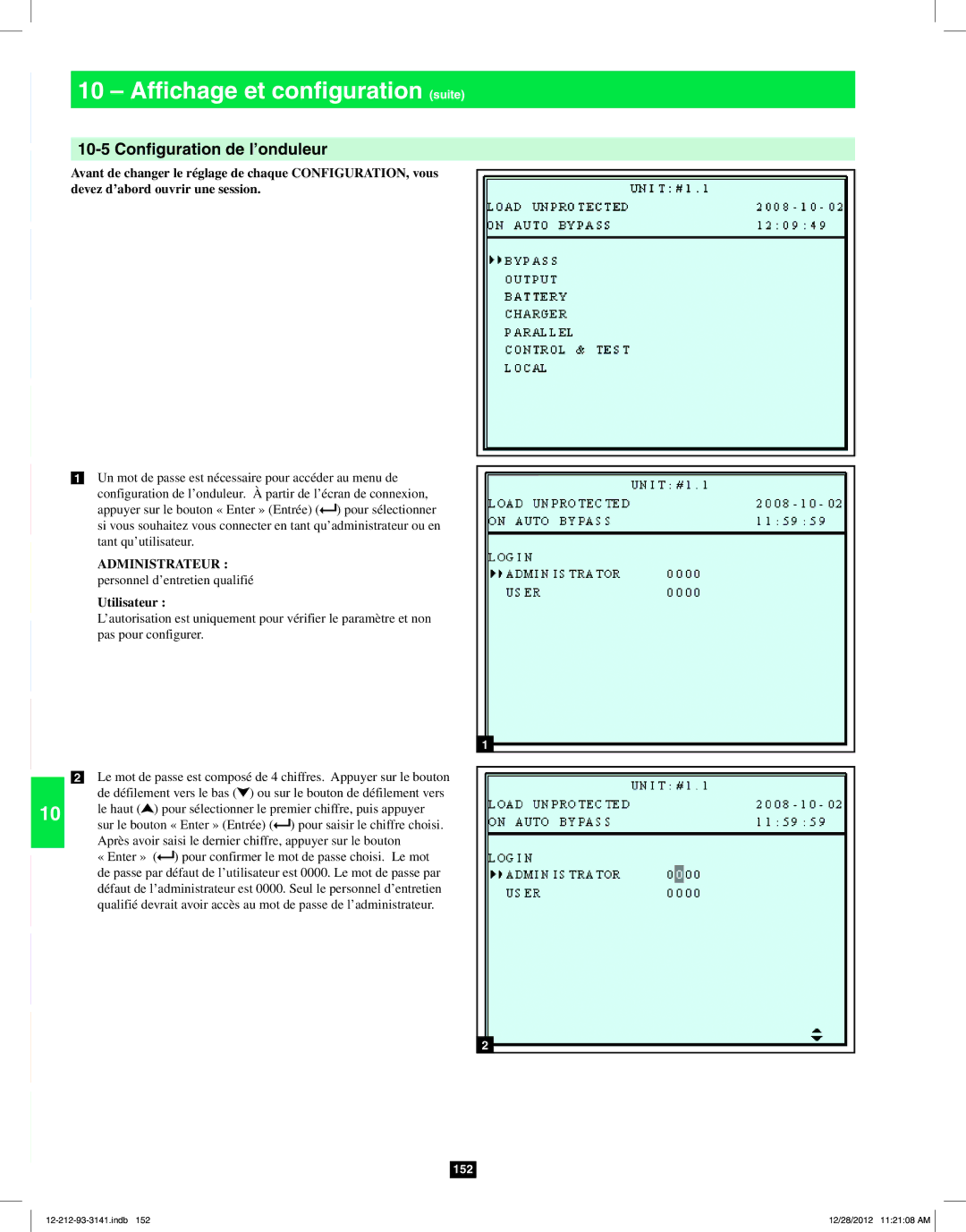 Tripp Lite SU120KX2 owner manual Configuration de l’onduleur, Administrateur personnel d’entretien qualifié Utilisateur 