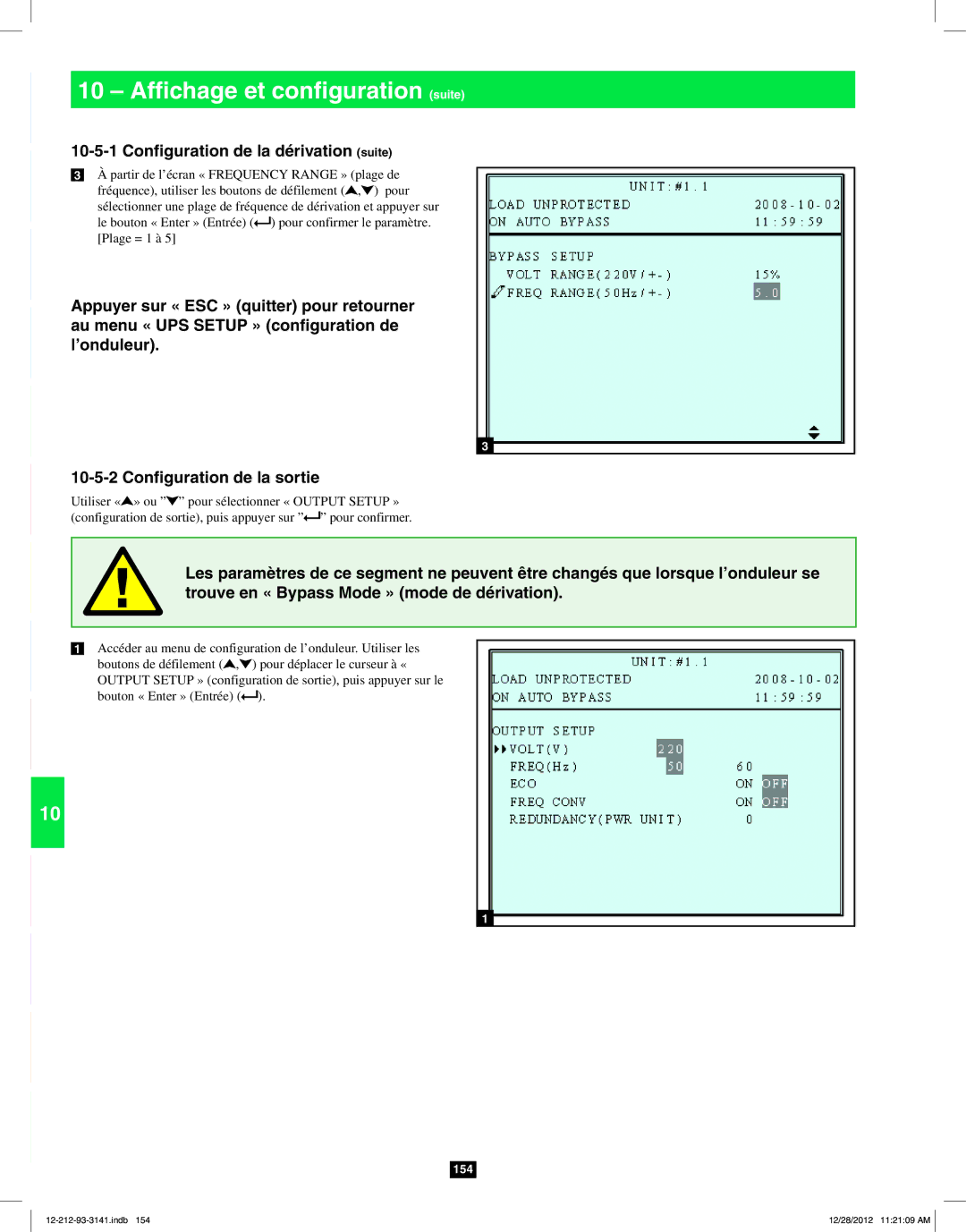 Tripp Lite SU120KX2 owner manual Configuration de la dérivation suite 