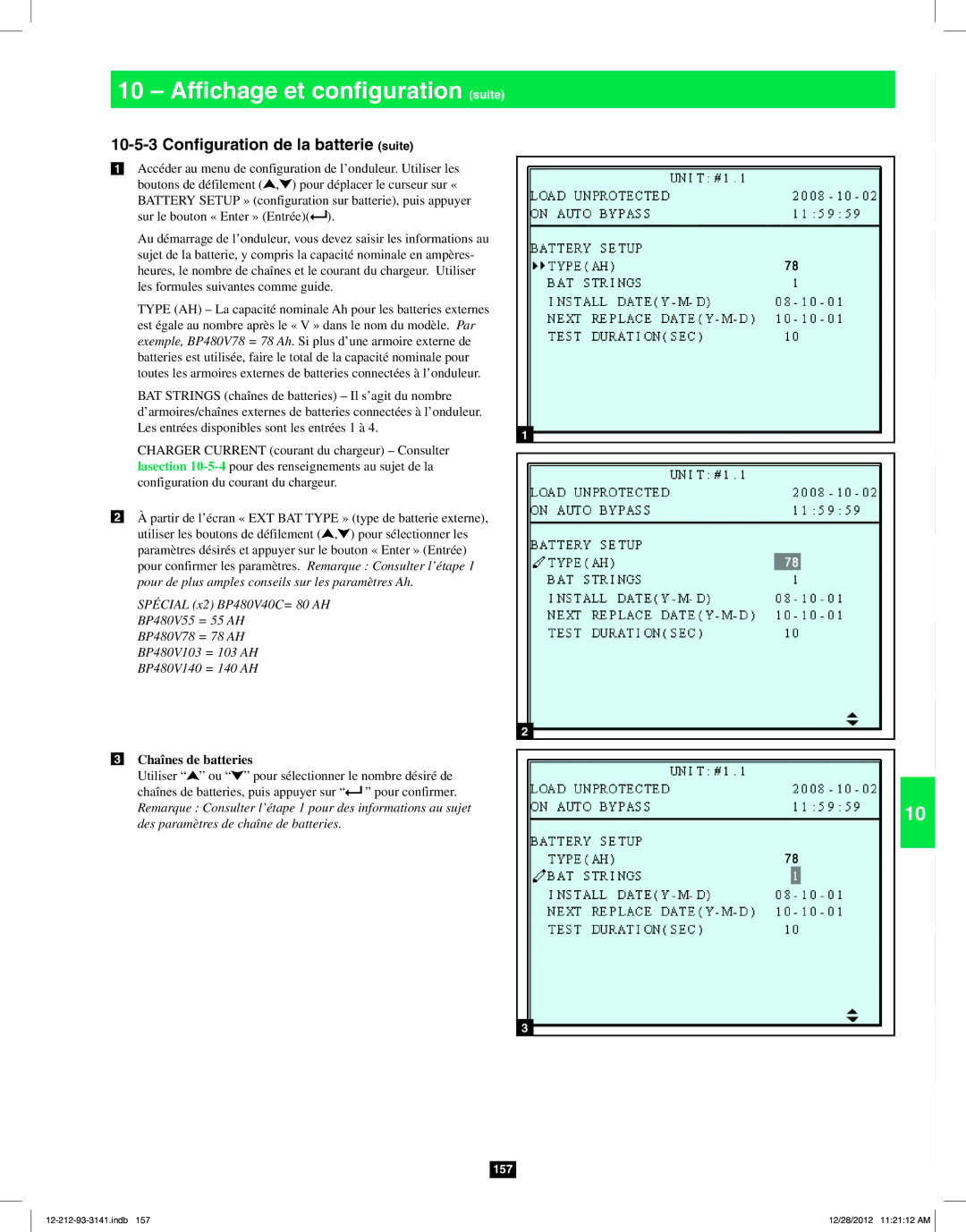 Tripp Lite SU120KX2 owner manual Configuration de la batterie suite, Chaînes de batteries 