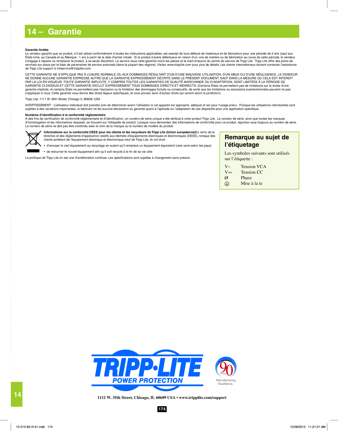 Tripp Lite SU120KX2 owner manual Garantie limitée 