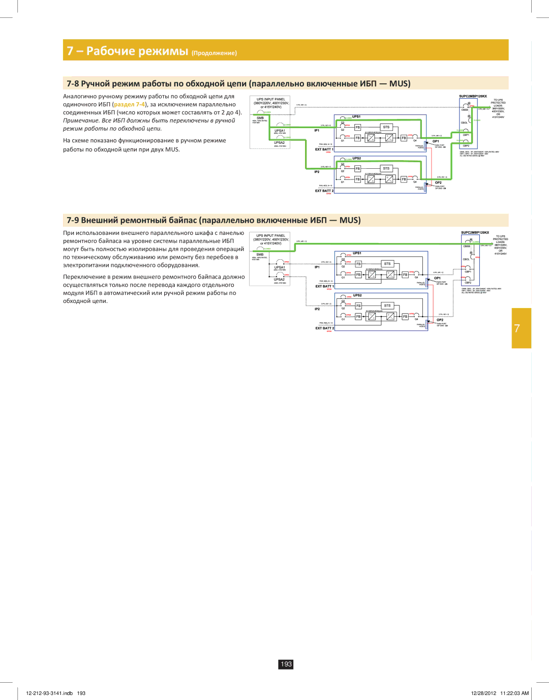 Tripp Lite SU120KX2 owner manual Внешний ремонтный байпас параллельно включенные ИБП MUS 