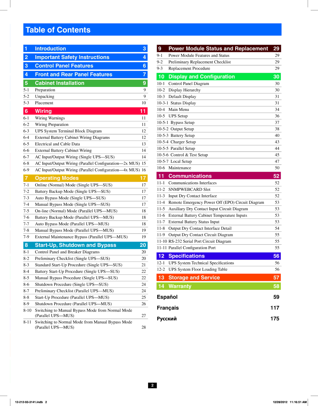 Tripp Lite SU120KX2 owner manual Table of Contents 