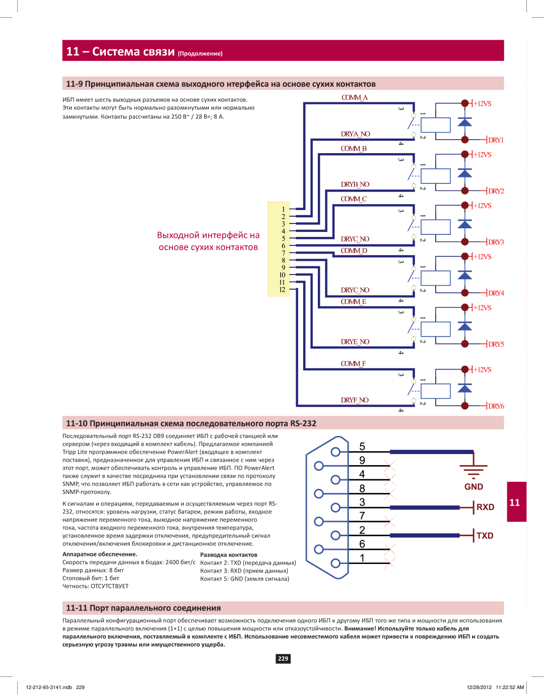 Tripp Lite SU120KX2 11-10 Принципиальная схема последовательного порта RS-232, 11-11 Порт параллельного соединения 