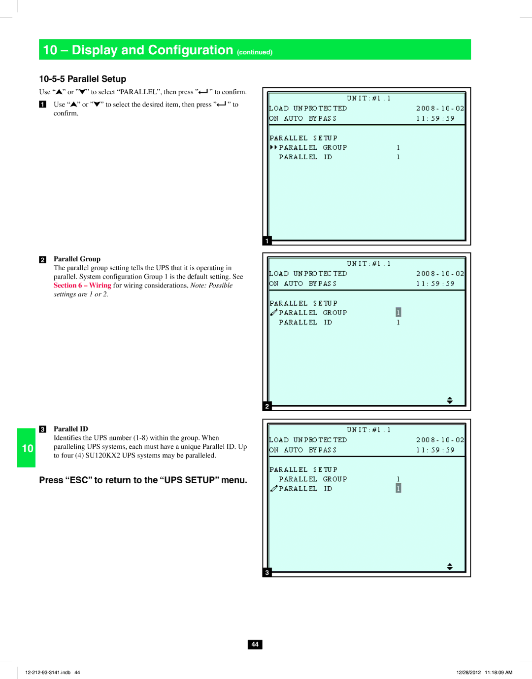 Tripp Lite SU120KX2 owner manual Parallel Setup, Parallel Group, Parallel ID 