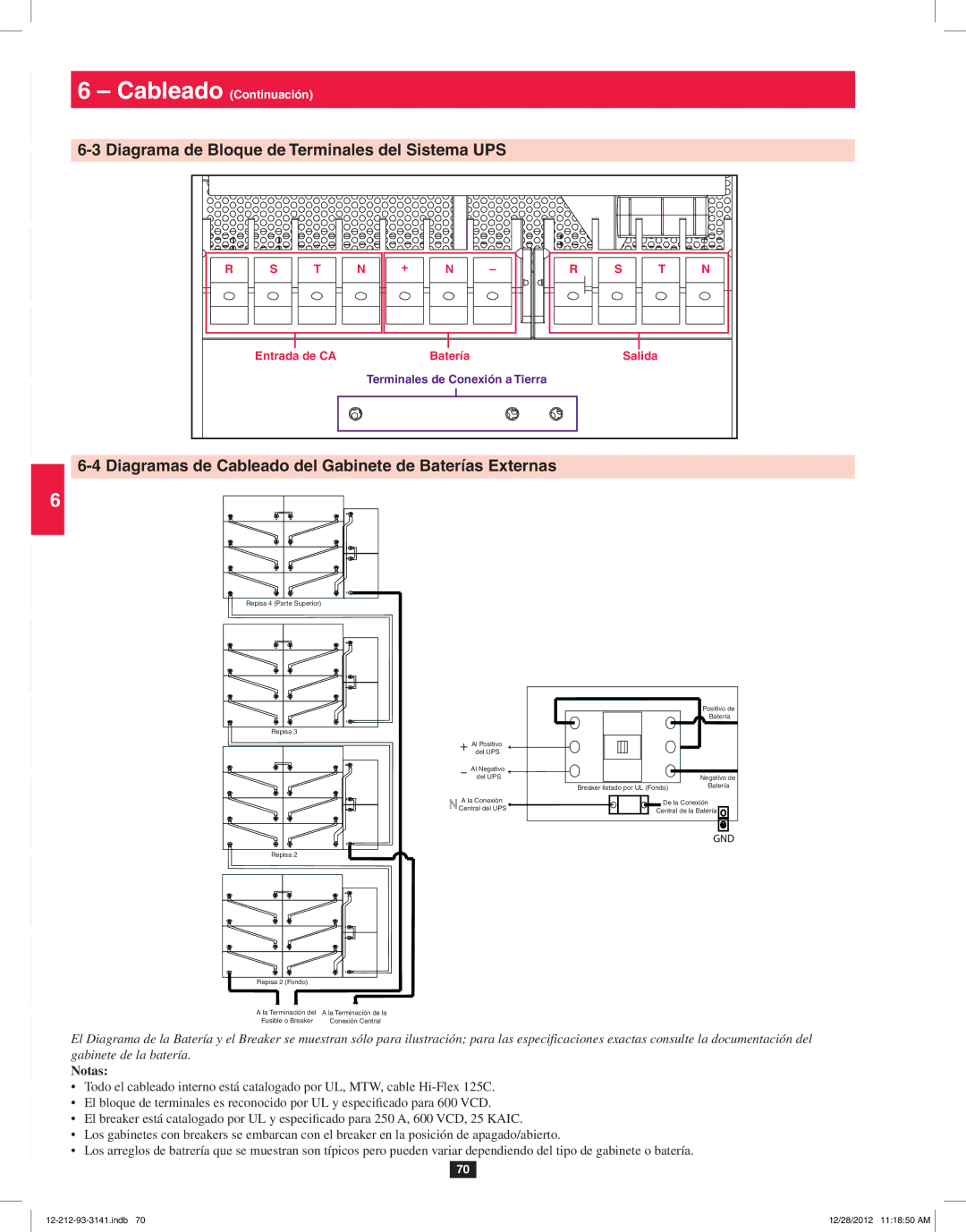 Tripp Lite SU120KX2 owner manual Diagrama de Bloque de Terminales del Sistema UPS, Notas 