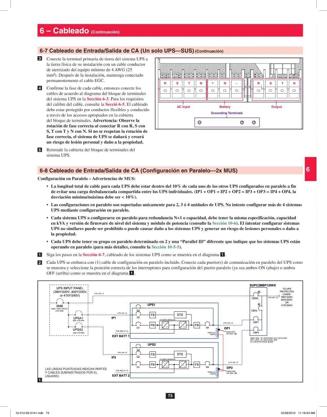 Tripp Lite SU120KX2 owner manual Configuración en Paralelo Advertencias de MUS 