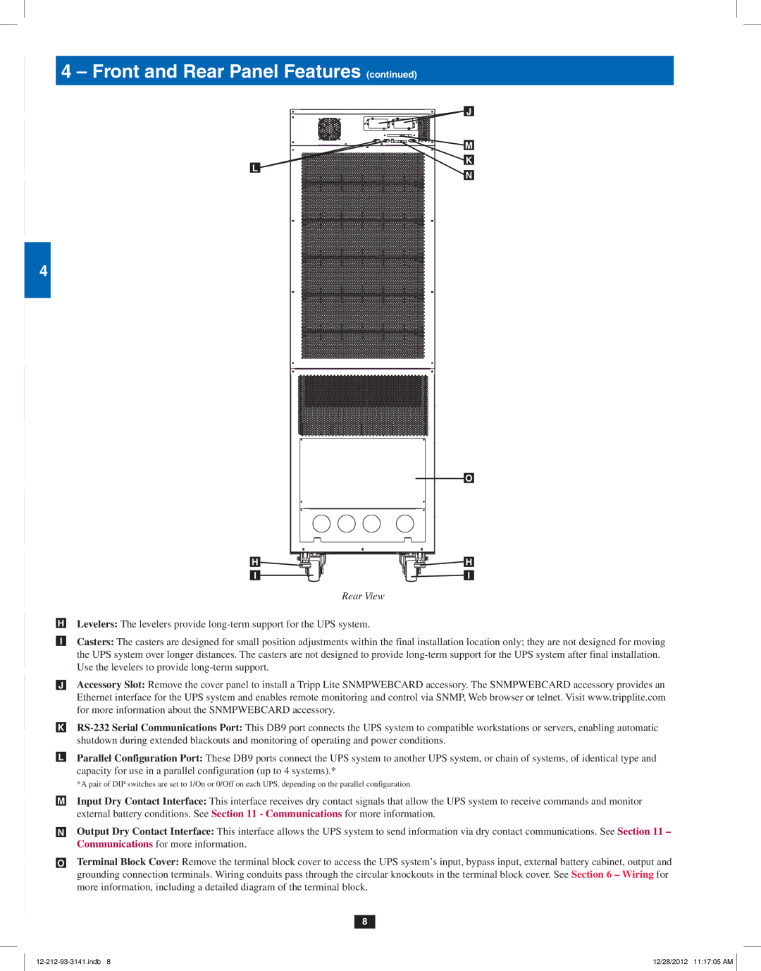 Tripp Lite SU120KX2 owner manual Rear View 