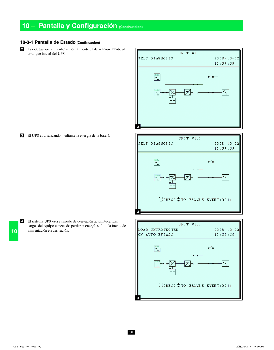 Tripp Lite SU120KX2 owner manual Pantalla de Estado Continuación 