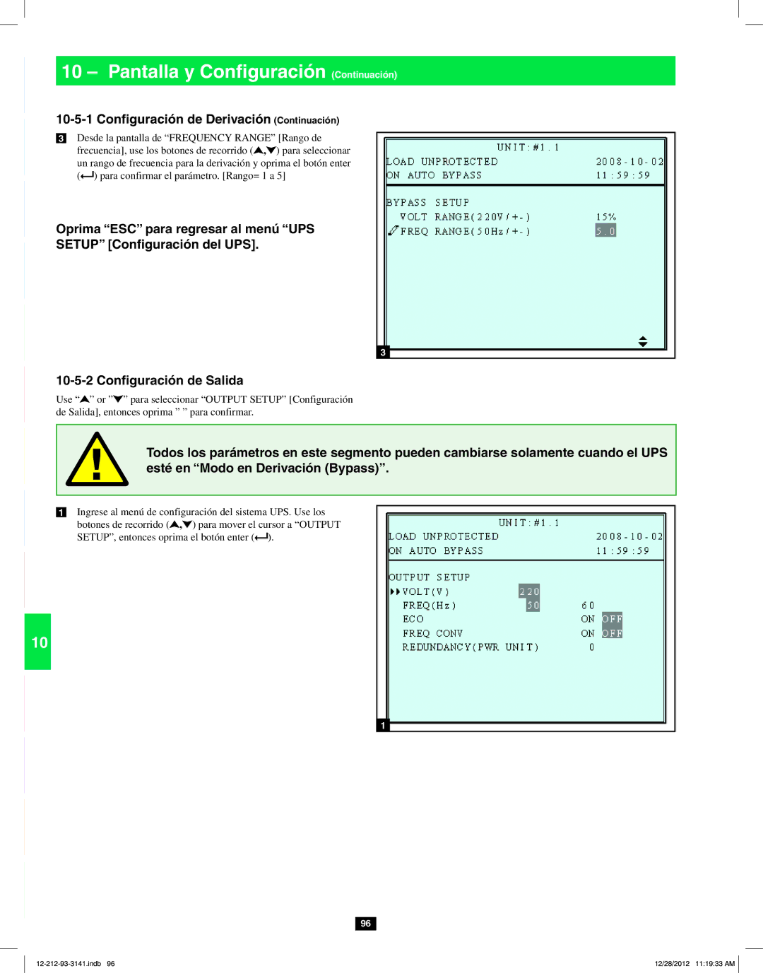 Tripp Lite SU120KX2 owner manual Configuración de Derivación Continuación 