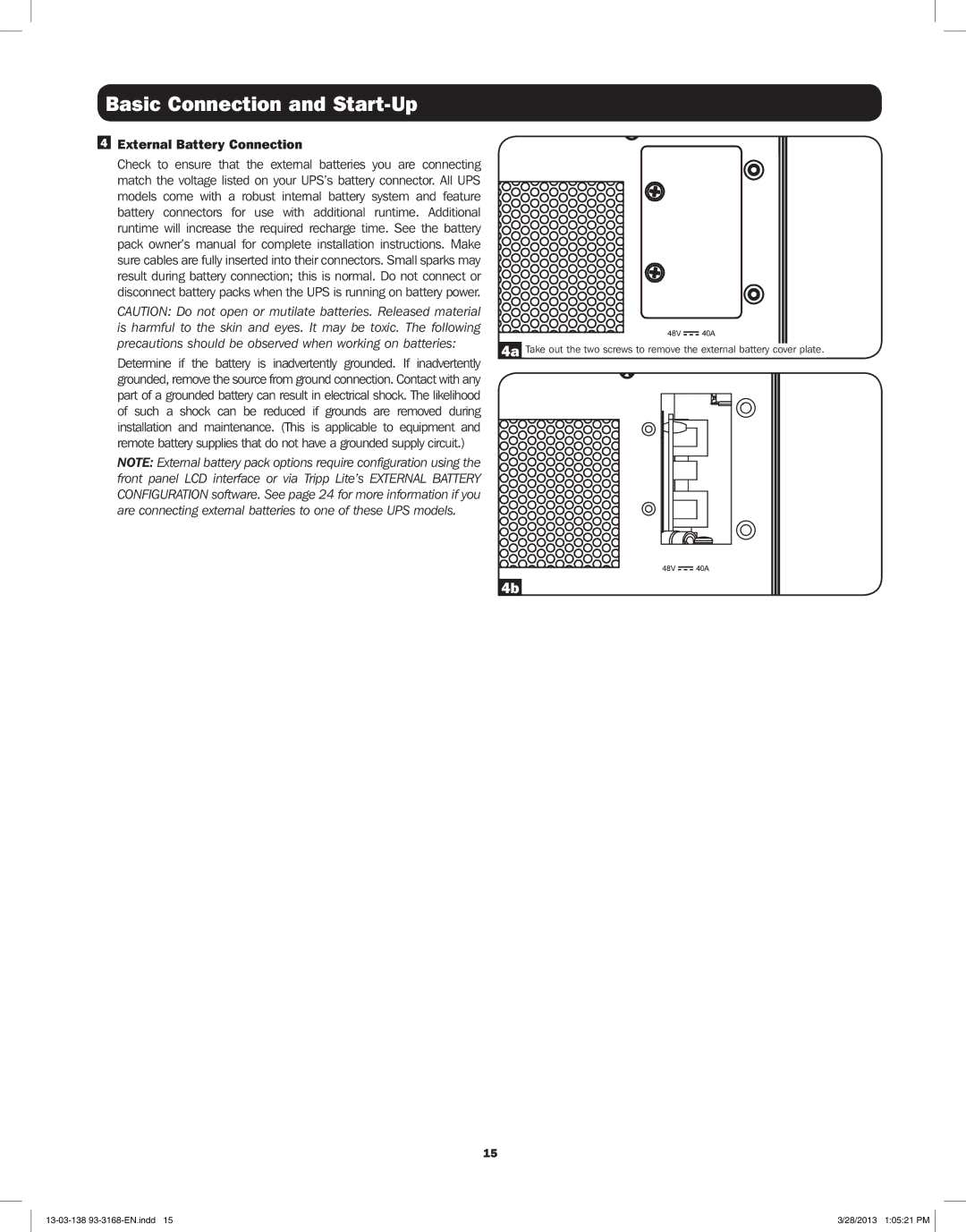 Tripp Lite SU3000XLCD, SU1500XLCD, SU1000XLCD, SU2200XLCD owner manual External Battery Connection 