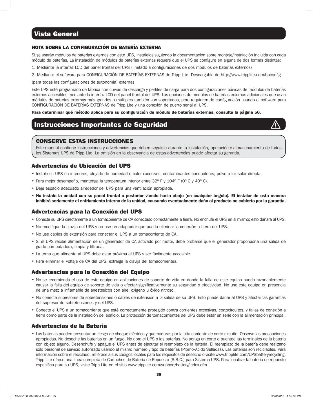 Tripp Lite SU3000XLCD, SU1500XLCD, SU1000XLCD Instrucciones Importantes de Seguridad, Advertencias de Ubicación del UPS 