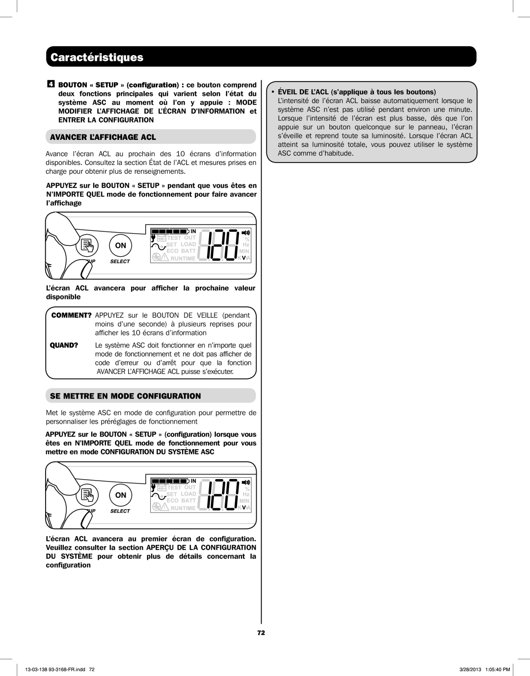 Tripp Lite SU1500XLCD, SU1000XLCD Avancer L’AFFICHAGE ACL, SE Mettre EN Mode Configuration, Entrer LA Configuration 