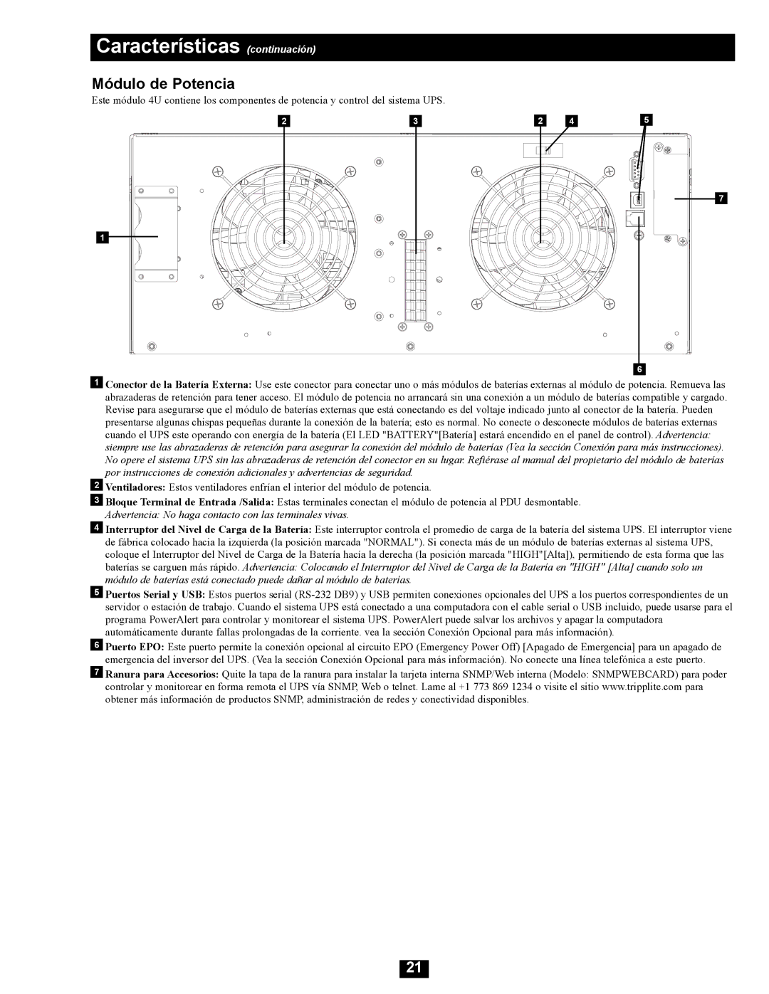Tripp Lite SU16000RT4UHW owner manual Características continuación, Módulo de Potencia 