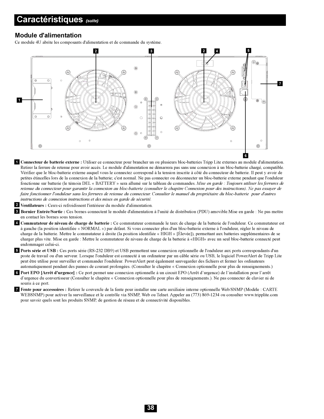 Tripp Lite SU16000RT4UHW owner manual Caractéristiques suite, Module dalimentation 