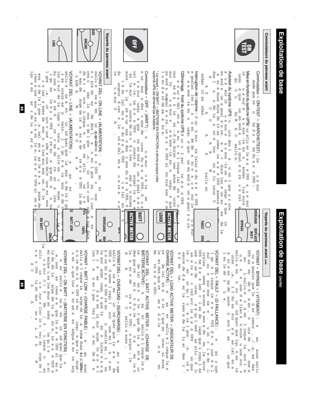 Tripp Lite SU2200XL OrtantImExploitationtySafde baseInstructions, Exploitation de base suite, Voyants du panneau avant 