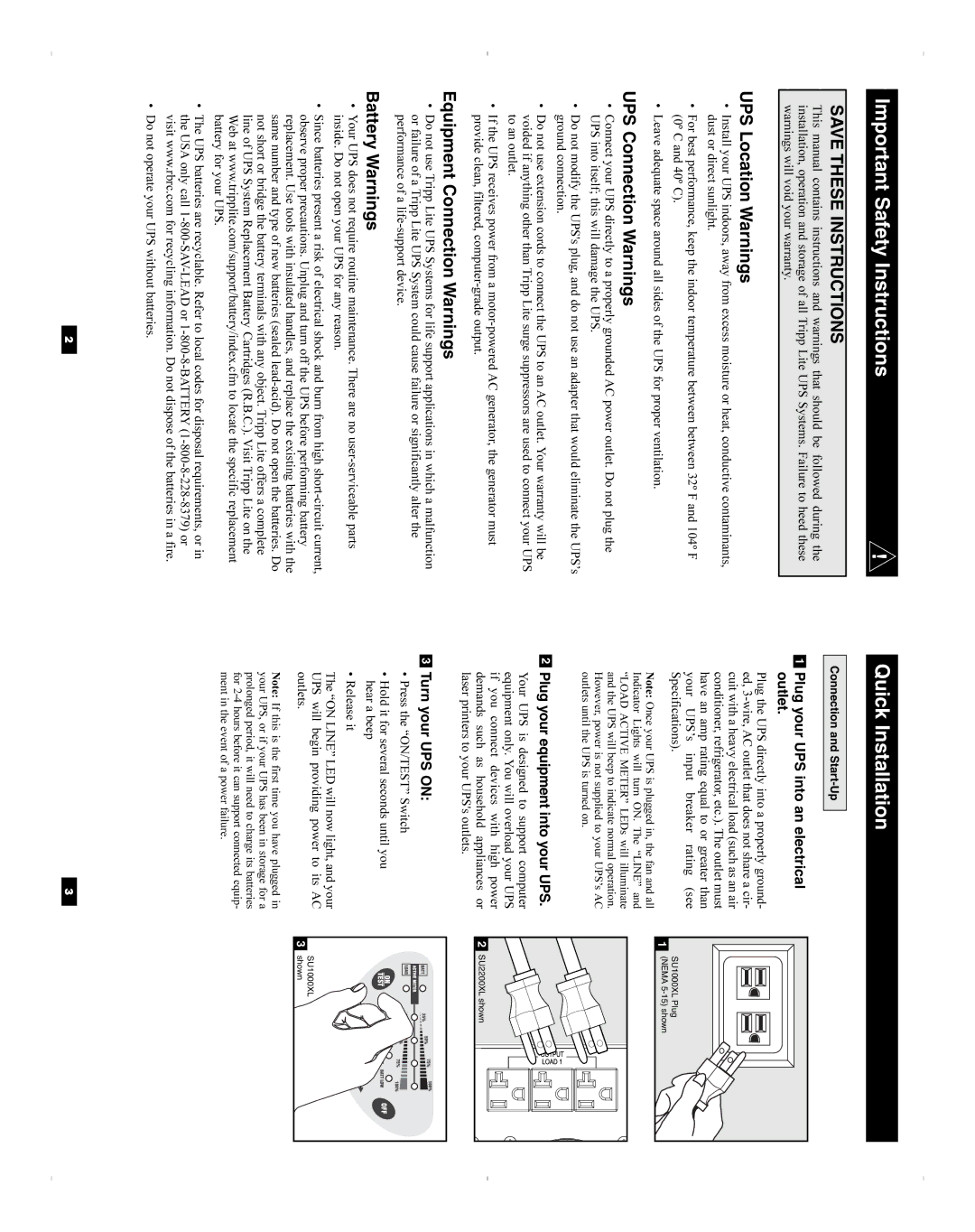 Tripp Lite SU3000XL, SU2200XL Important Safety Instructions, Plug your UPS into an electrical outlet, Turn your UPS on 