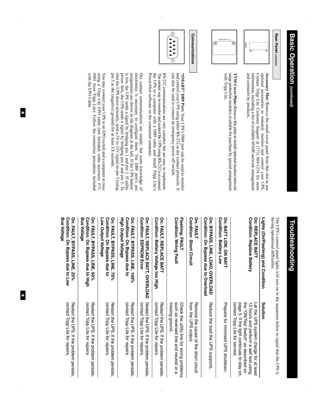 Tripp Lite SU3000XL Communications, Check the utility line for wiring problems, Restart the UPS. If the problem persists 