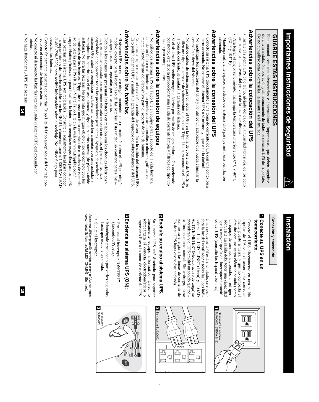 Tripp Lite SU3000XL Importantes instrucciones de seguridad, Conecte su UPS en un tomacorriente, Encienda su sistema UPS on 