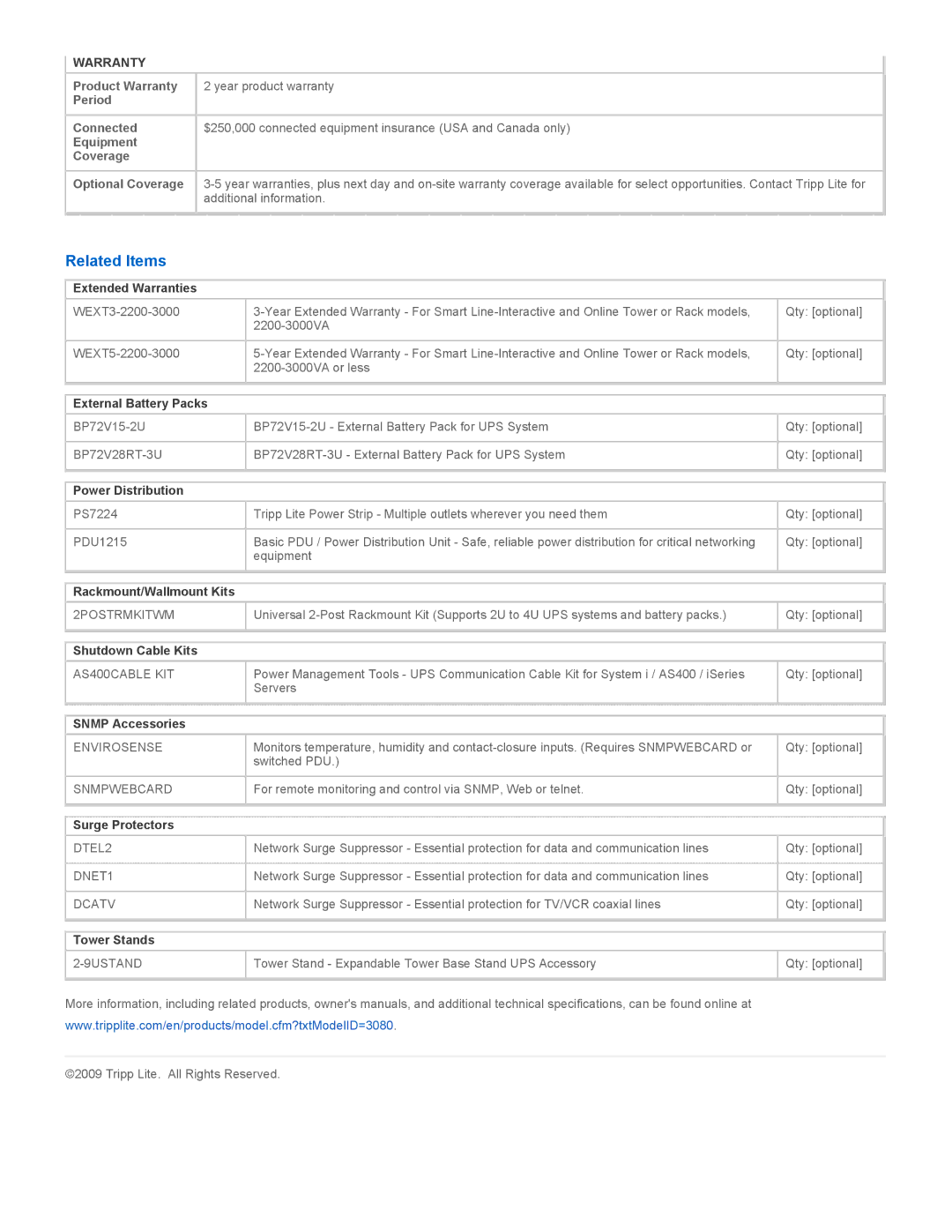 Tripp Lite SU3000RTXR3U warranty Related Items, Warranty 