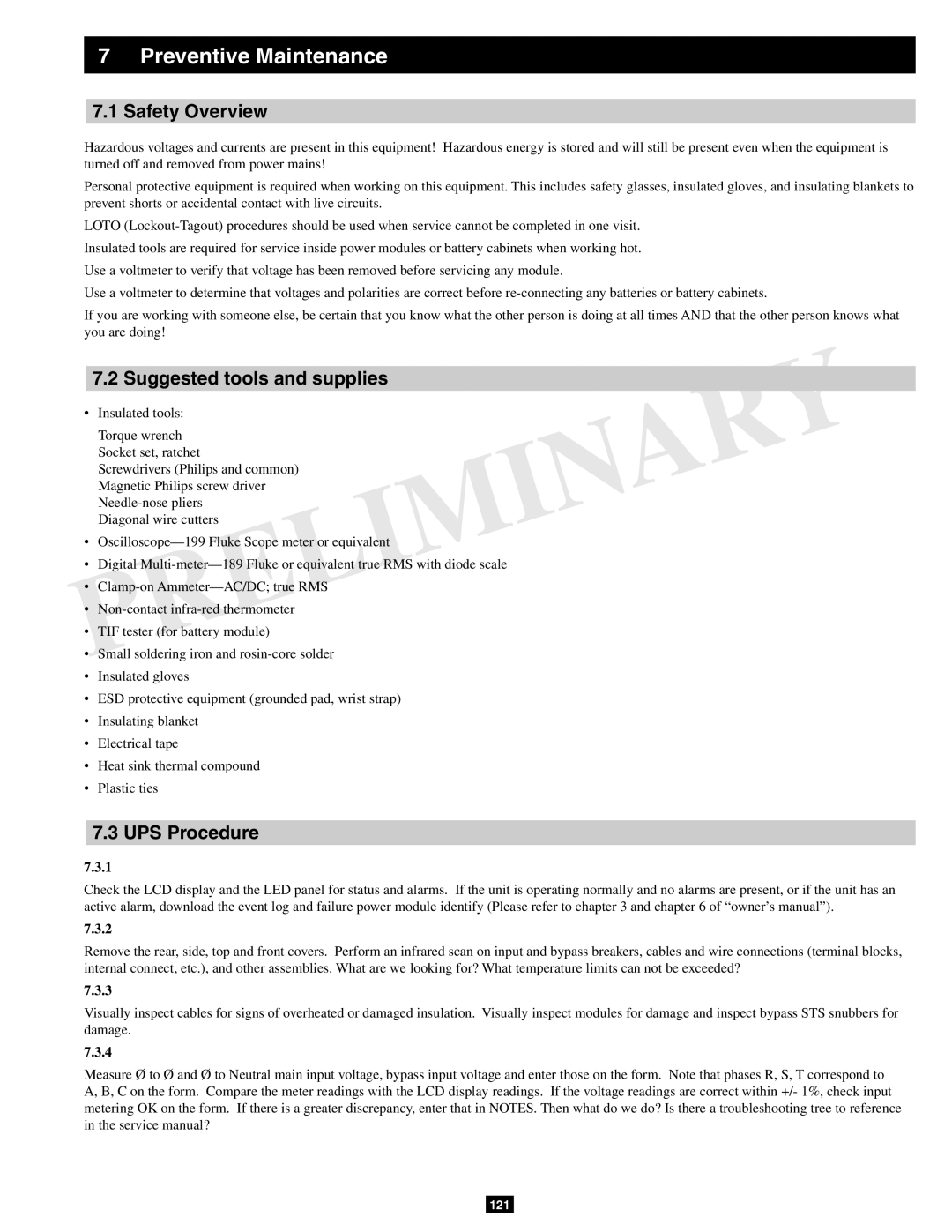 Tripp Lite SU60KX manual Preventive Maintenance, Safety Overview, Suggested tools and supplies, UPS Procedure 