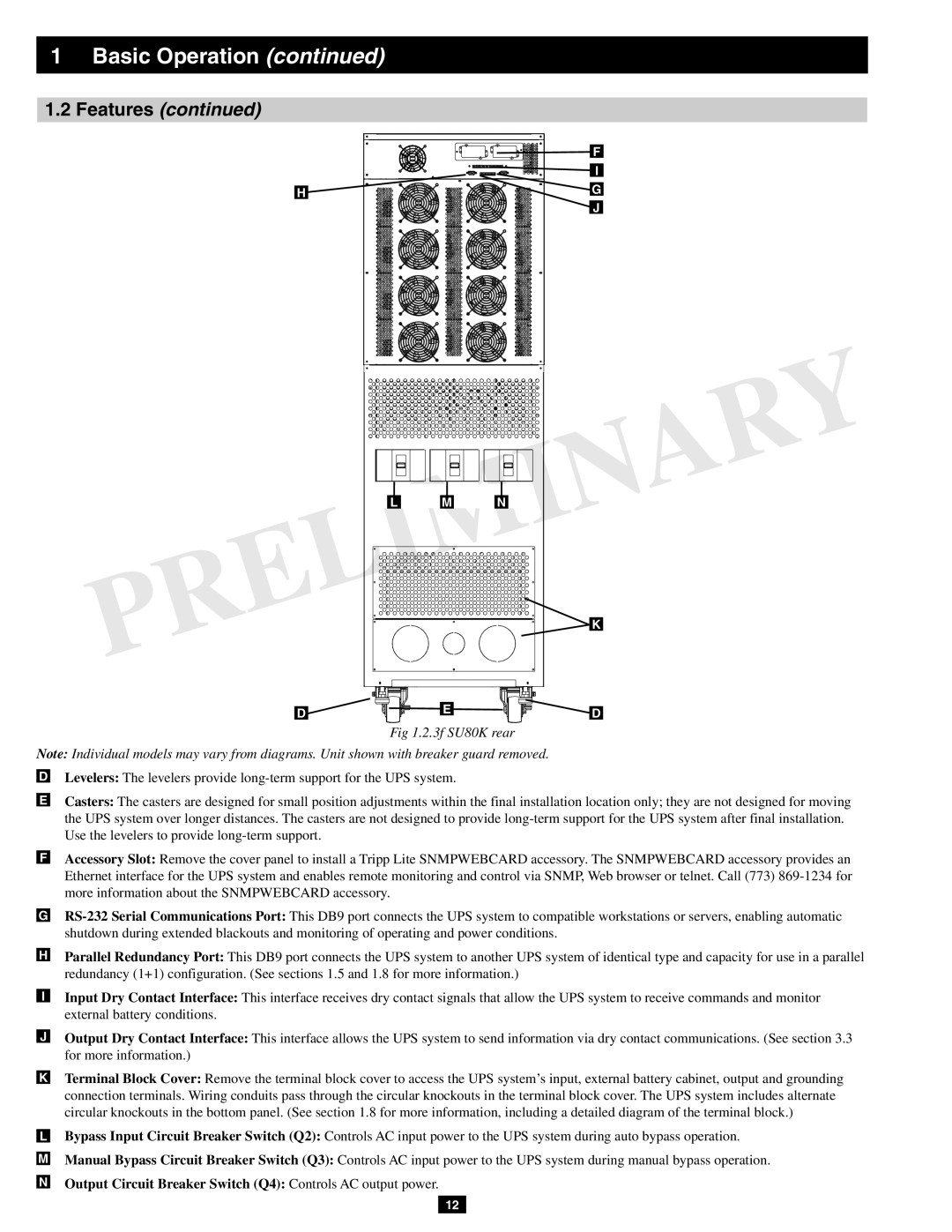 Tripp Lite SU60KX manual 3f SU80K rear, Output Circuit Breaker Switch Q4 Controls AC output power 