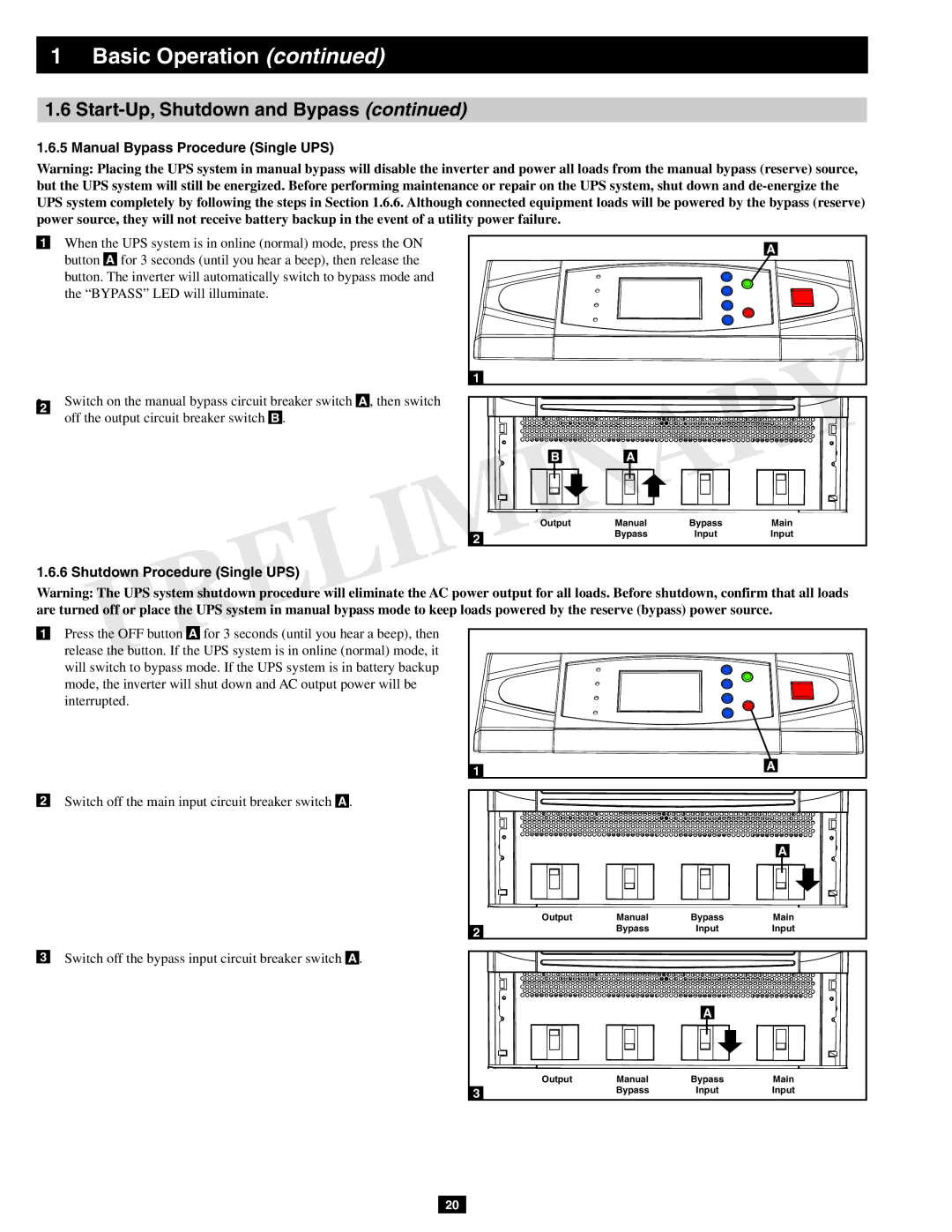 Tripp Lite SU60KX manual Manual Bypass Procedure Single UPS, Shutdown Procedure Single UPS 