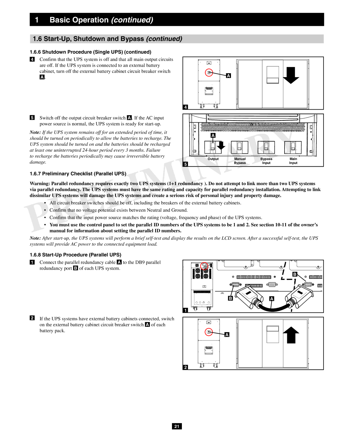 Tripp Lite SU60KX manual Preliminary Checklist Parallel UPS, Start-Up Procedure Parallel UPS 