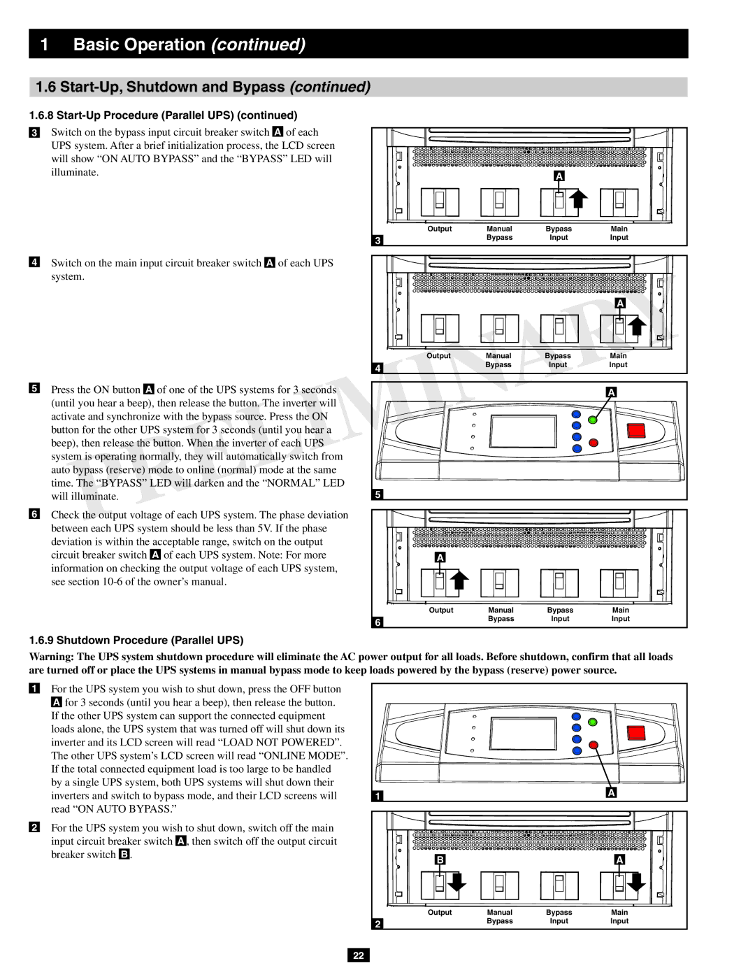 Tripp Lite SU60KX manual Shutdown Procedure Parallel UPS 