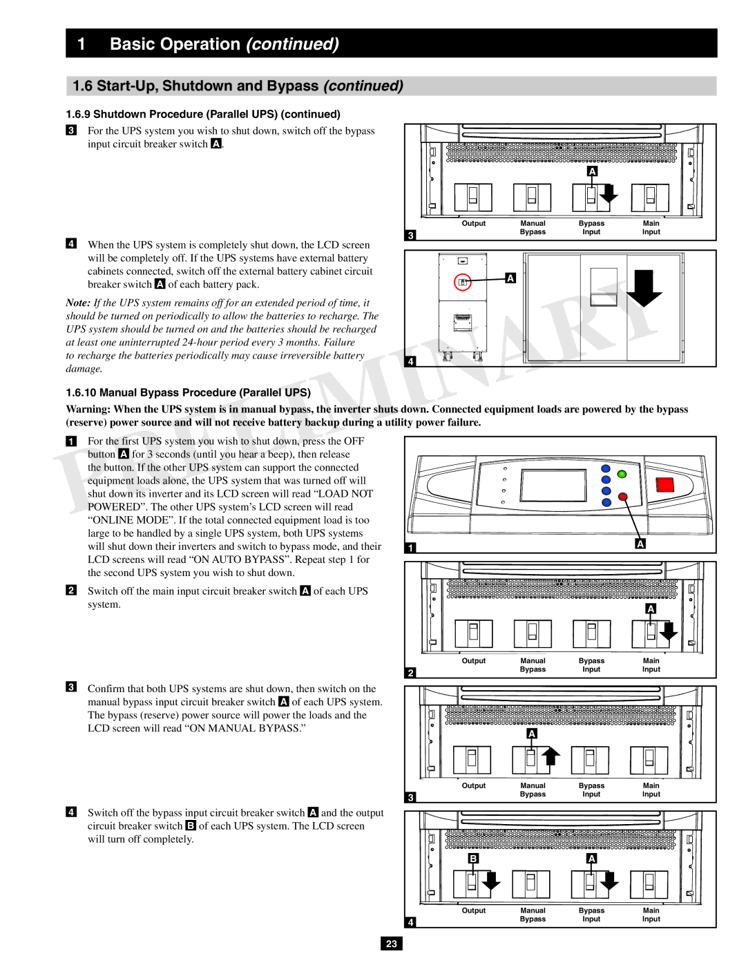 Tripp Lite SU60KX manual Manual Bypass Procedure Parallel UPS 