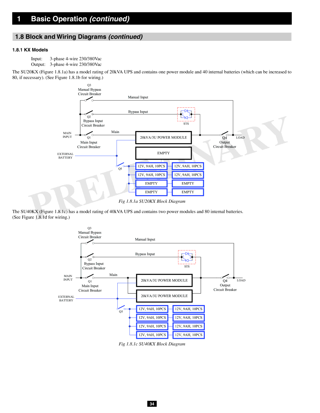 Tripp Lite SU60KX manual Block and Wiring Diagrams, KX Models, 1a SU20KX Block Diagram, 1c SU40KX Block Diagram 