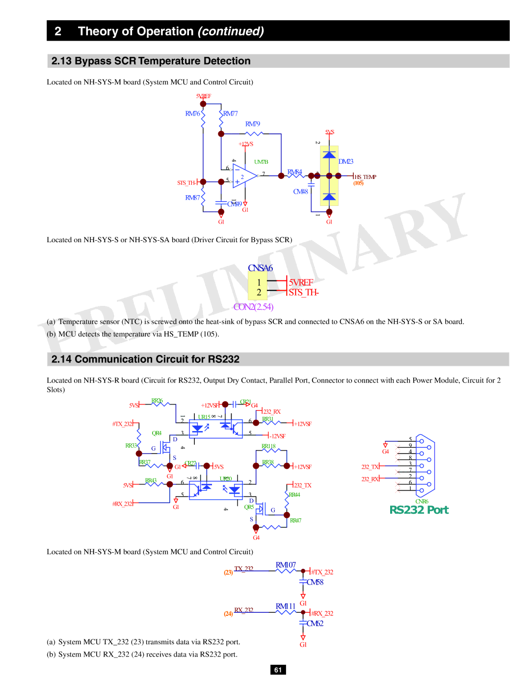 Tripp Lite SU60KX manual Bypass SCR Temperature Detection, Communication Circuit for RS232 