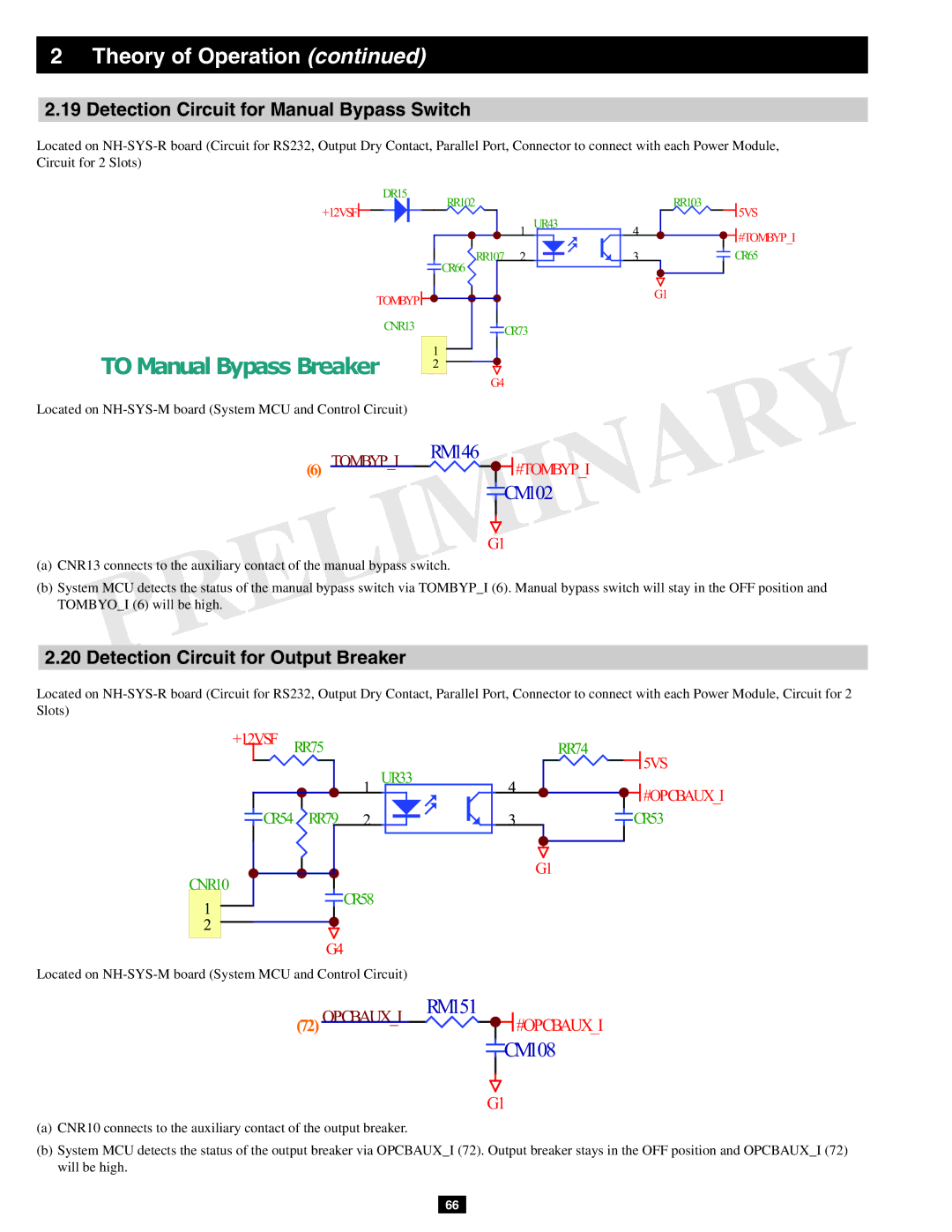 Tripp Lite SU60KX manual Detection Circuit for Manual Bypass Switch, Detection Circuit for Output Breaker 