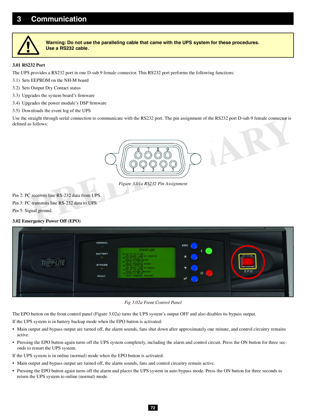 Tripp Lite SU60KX manual Communication, 01 RS232 Port, Emergency Power Off EPO, 02a Front Control Panel 